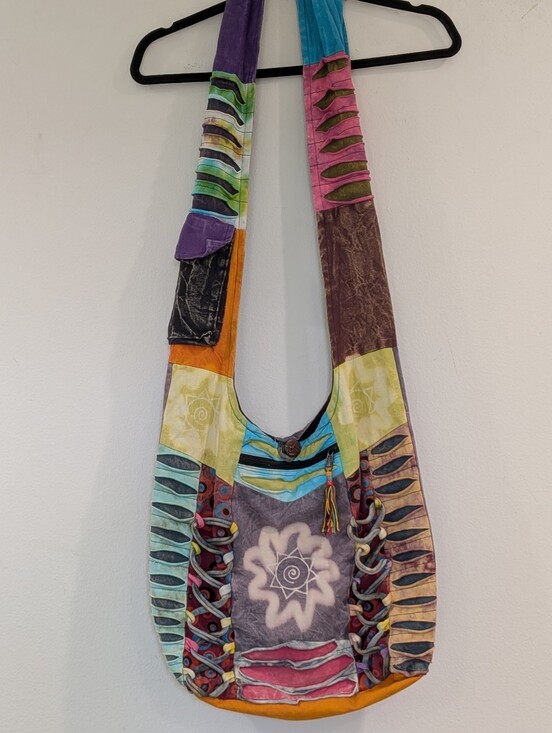 India Boutique Handbags - Bohemian Multicolor Patchwork Sling Bag - Vibrant Fabric Crossbody